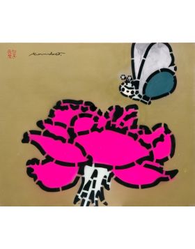 Flower and Butterfly Gold Pinkfluo