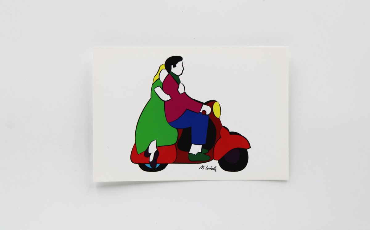 Cartolina - Marco Lodola Coppia in Vespa