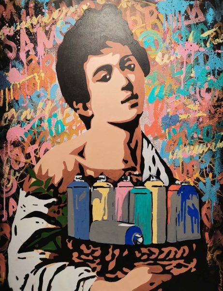 The Boy with a basket of Spray Cans