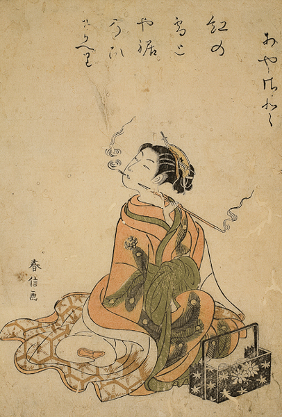 Harunobu, Cortigiana che fuma una pipa