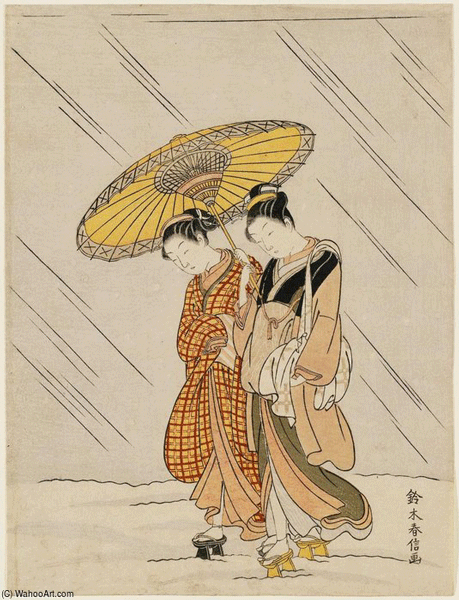 Harunobu, Due donne ritornano dal bagno sulla neve